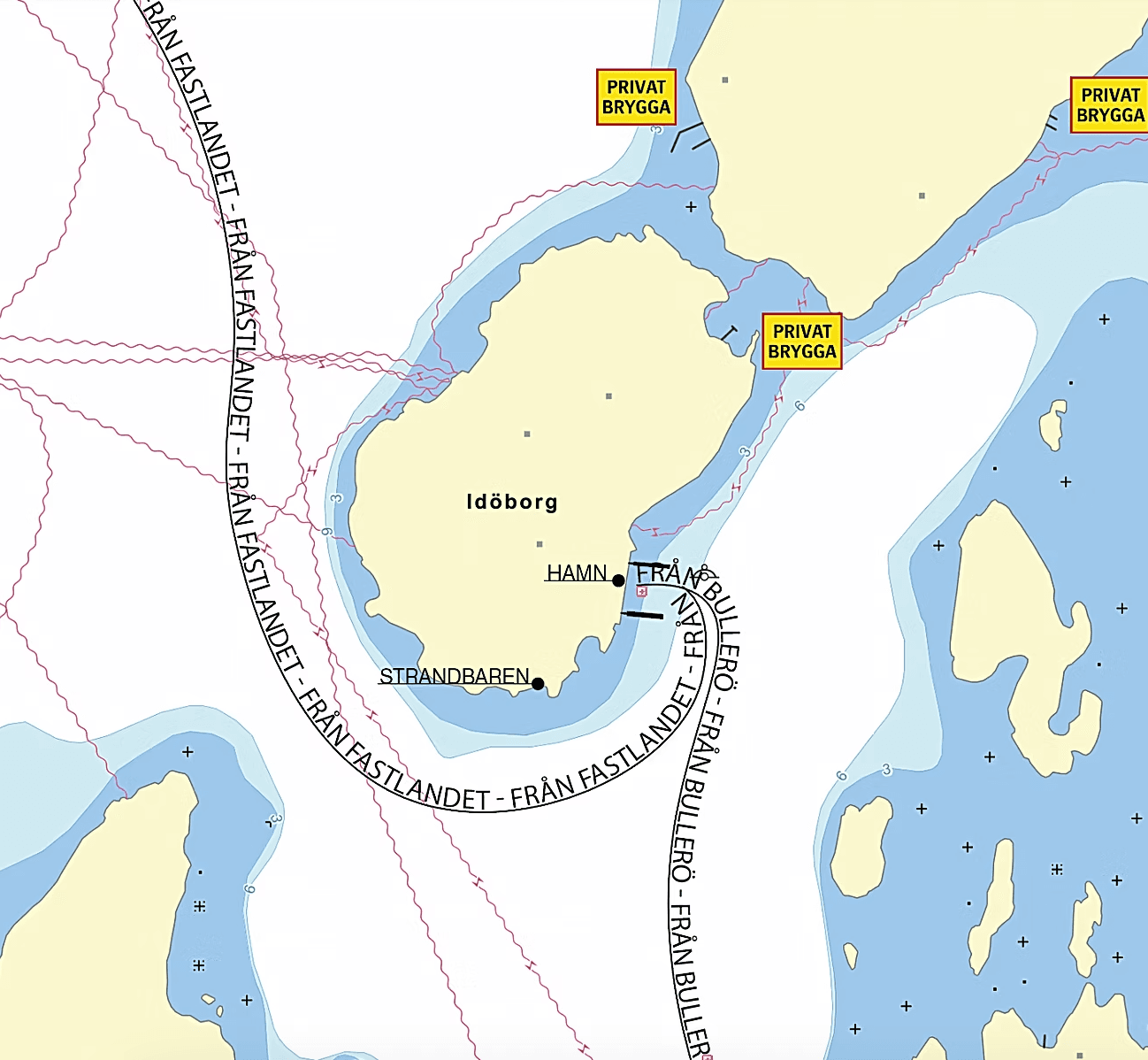 På Idöborgs östra sida ett stenkast från Strandbaren finns en gästhamn med plats för ca 50 båtar